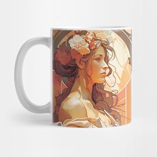 Alphonse Mucha Style Portrait of a Beautiful Woman Mug